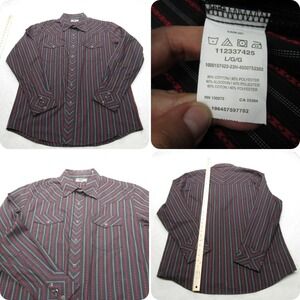 Wrangler Silver Edition Pearl Snap Shirt Mens Large Black Red Geometric Tall VTG